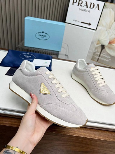Женские замшевые кроссовки Prada Premium - Grey   