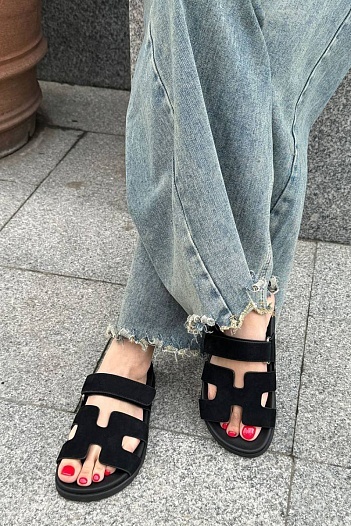 Женские замшевые сандалии Hermes Chypre - Black   