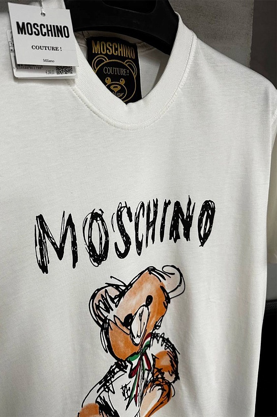 Мужская белая футболка Moschino Teddy Bear
