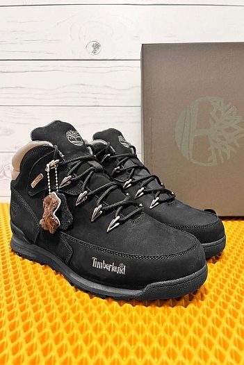 Мужские ботинки с мехом Timberland Euro Rock Hiker - Black / Grey   