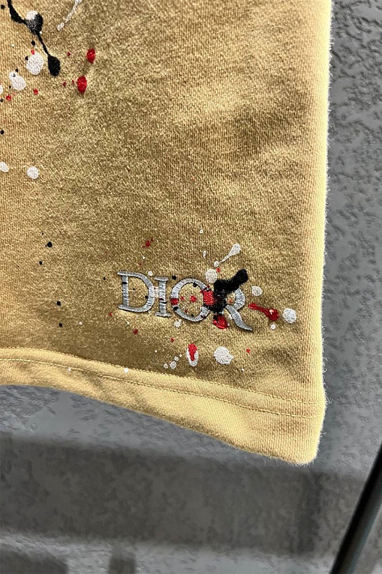 Бежевые мужские шорты Dior embroidered logo Paint Splatter