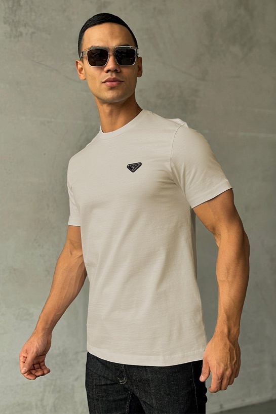 Мужская футболка Prada logo-plaque - Beige