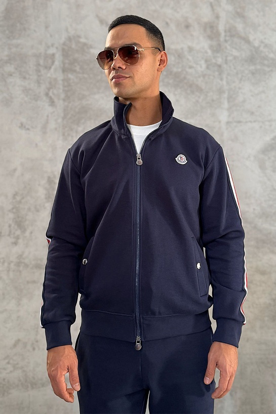 Тёмно-синяя кофта на молнии Moncler logo-patch