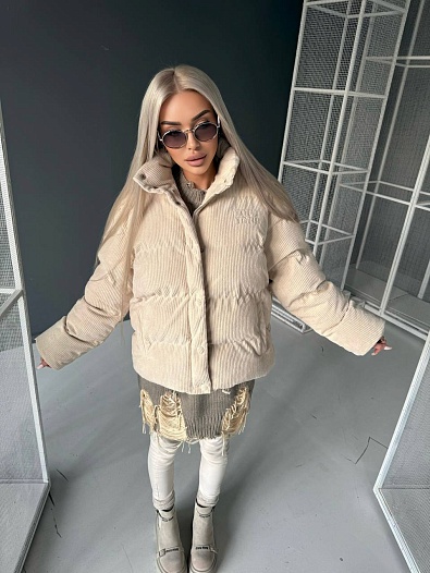 Женская бежевая вельветовая куртка MIU MIU   