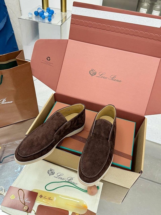 Женские замшевые лоферы Loro Piana premium - Brown