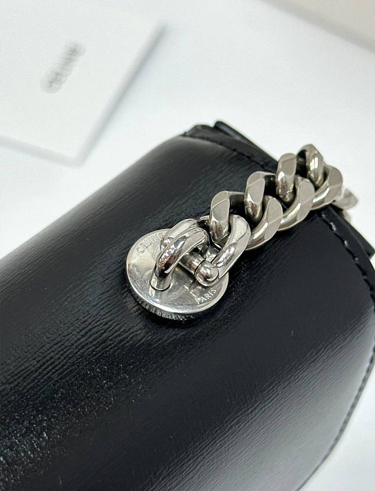 Женская кожаная сумка Celine Claude Premium 20.5x11.5x4 см - Black / Silver