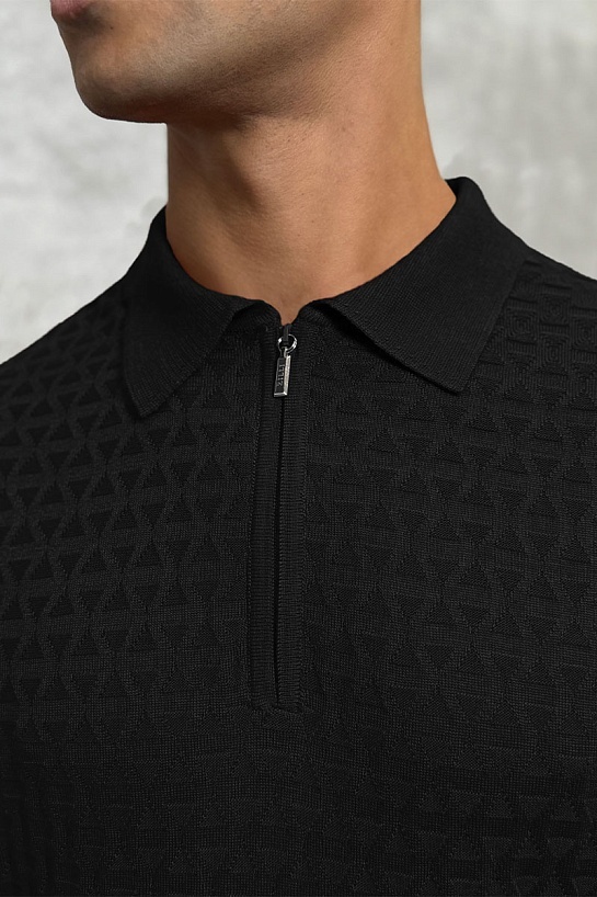 Мужское поло чёрного цвета Zilli zip neck