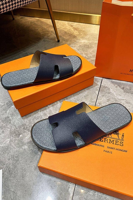 Кожаные шлёпанцы Hermes Izmir - Navy