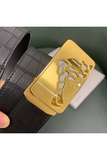 Кожаный чёрный ремень Versace 125x3.5 см   