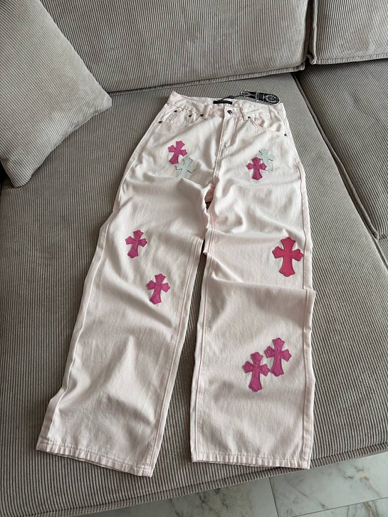 Женские прямые джинсы белого цвета Chrome Hearts premium