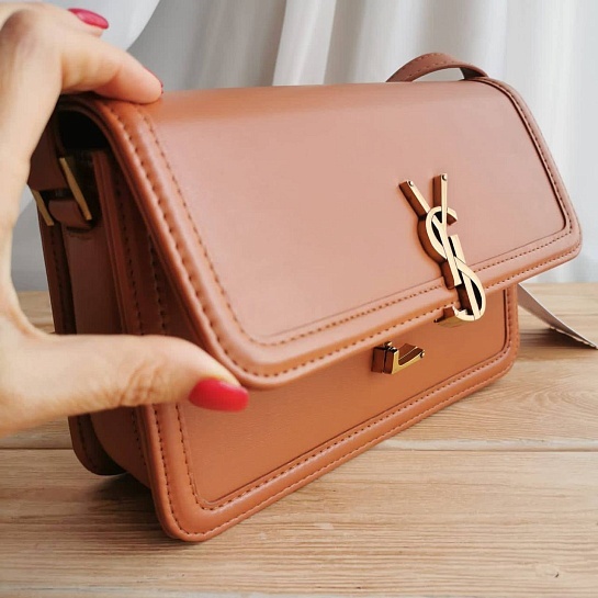 Кожаная сумка Yves Saint Laurent Solferino Lock 23x16 см - Brown
