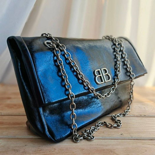 Кожаная сумка Balenciaga Monaco Chain 30x21 см - Silver   