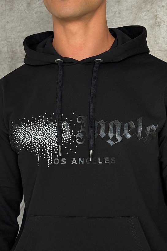 Чёрное худи Palm Angels rhinestone-embellished logo print