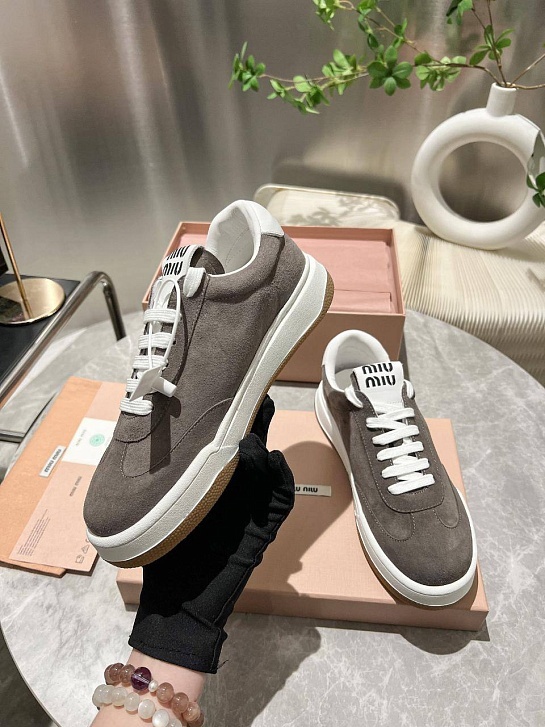 Женские замшевые кроссовки MIU MIU Premium - Grey