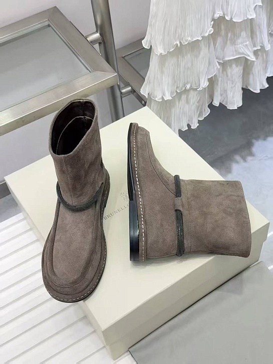 Женские замшевые сапоги Brunello Cucinelli premium - Beige