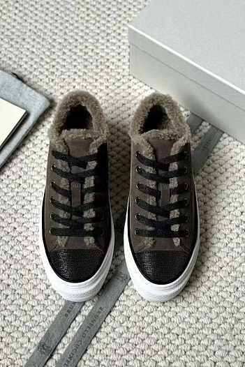 Женские кроссовки с мехом Brunello Cucinelli Premium - Brown   