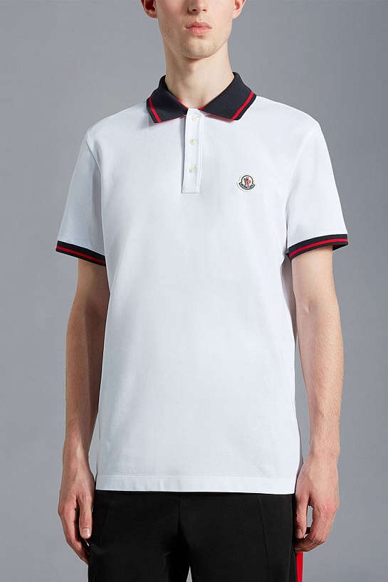 Мужское белое поло Moncler logo-patch