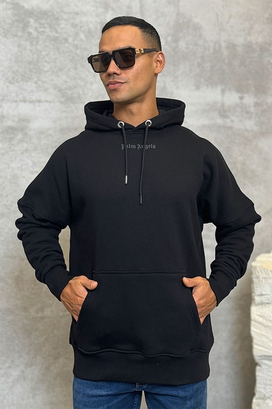 Утеплённое оверсайз худи Palm Angels Classic Logo - Black
