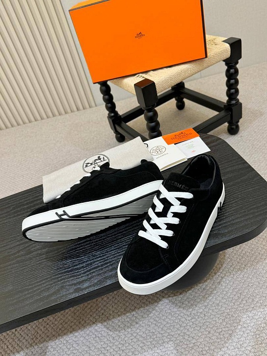 Мужские замшевые кроссовки Hermes Kid - Black