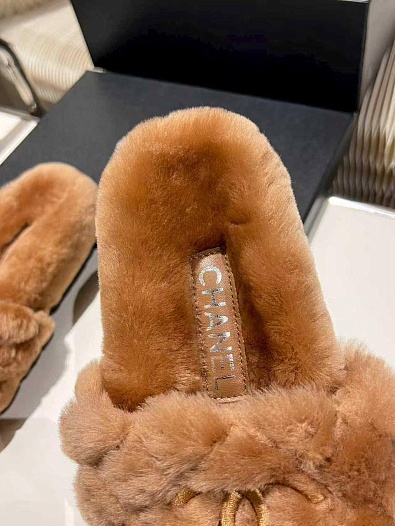 Женские меховые шлёпанцы Chanel Oran premium - Brown   