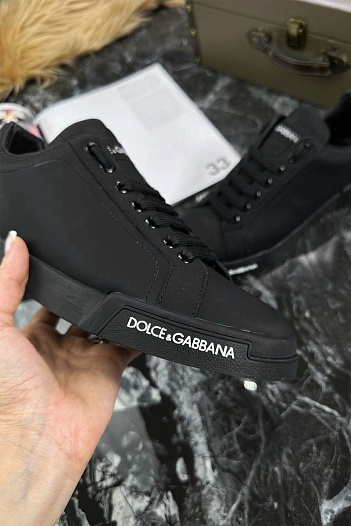 Чёрные кожаные кроссовки Dolce & Gabbana   