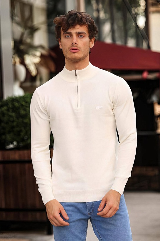 Мужской белый джемпер Lacoste Zip Neck