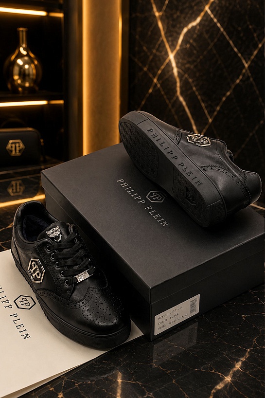 Кожаные кроссовки с мехом Philipp Plein