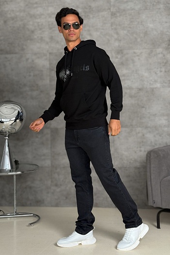 Чёрное худи Palm Angels rhinestone-embellished logo print   