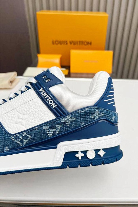 Кожаные кроссовки Louis Vuitton Trainer Monogram - White / Blue