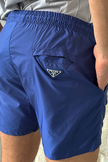 Синие шорты Prada logo-embroidered   