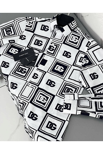 Мужская рубашка Dolce&Gabbana белого цвета geometric logo-print   