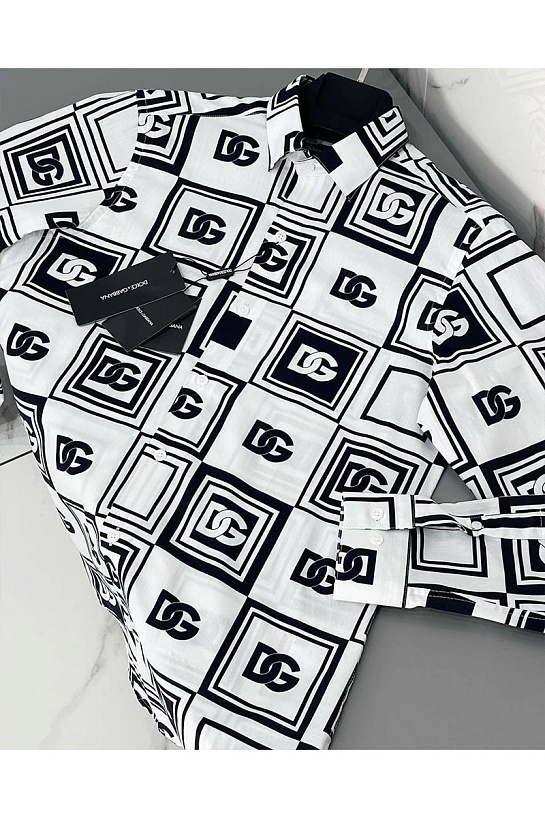 Мужская рубашка Dolce&Gabbana белого цвета geometric logo-print
