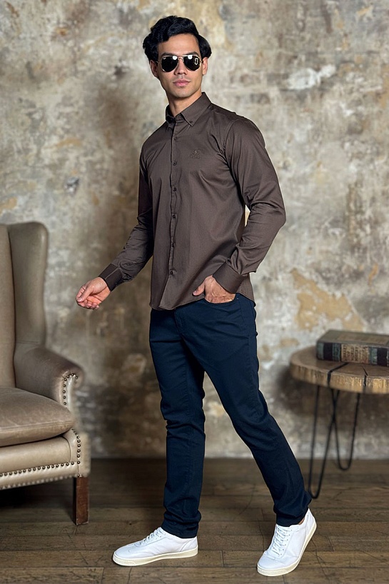 Мужская рубашка Loro Piana logo-embroidered - Brown