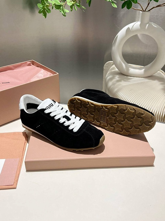 Женские замшевые кроссовки MIU MIU Premium - Black