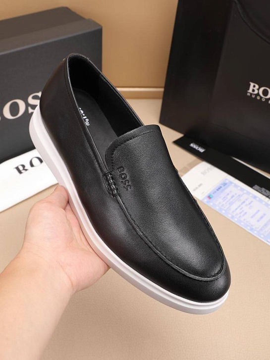 Кожаные лоферы Hugo Boss embossed logo - Black / White