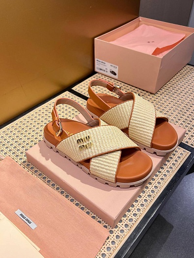Женские кожаные сандалии MIU MIU Premium - Brown   