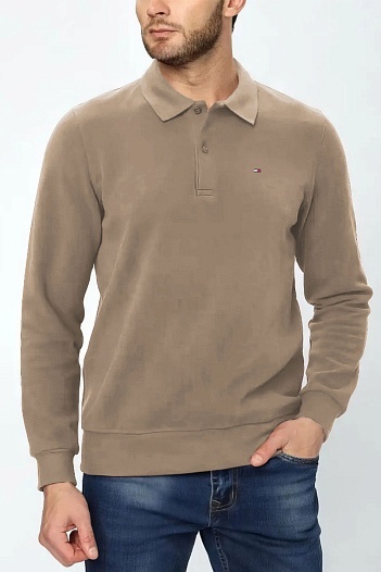 Бежевое поло с длинным рукавом Tommy Hilfiger   