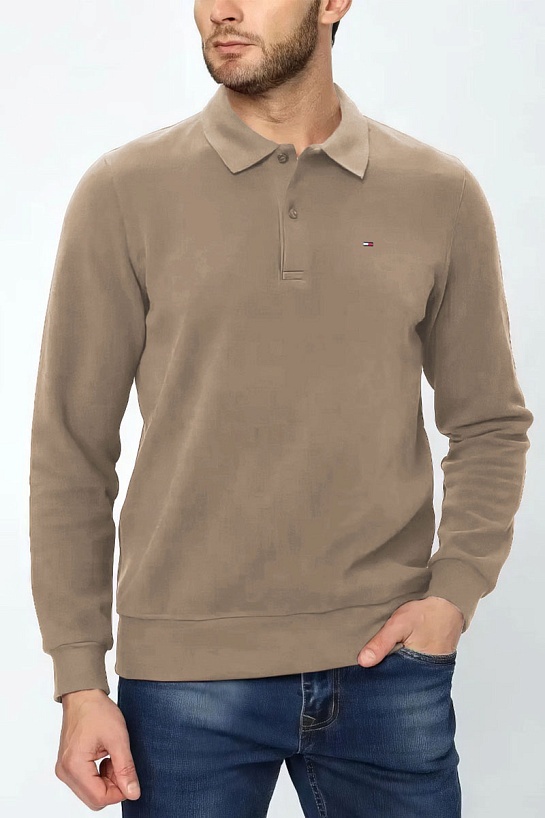 Бежевое поло с длинным рукавом Tommy Hilfiger