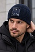 Брендовая тёмно-синяя шапка Moncler