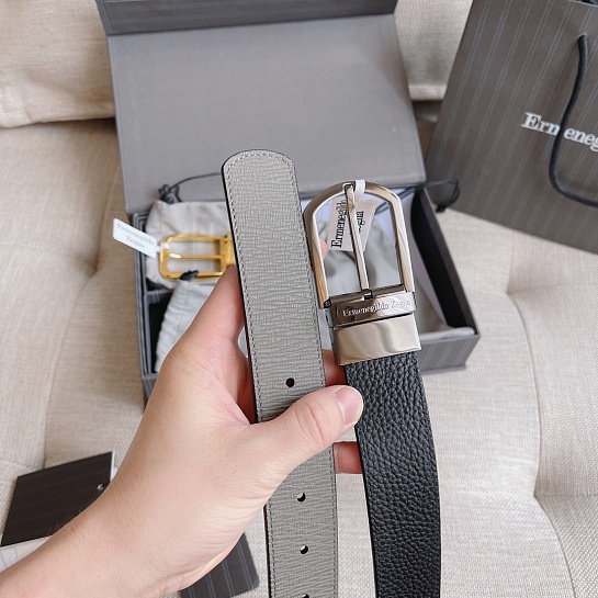 Двусторонний кожаный ремень Zegna Premium (длина 110 см, ширина 3.5 см)