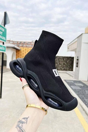 Женские чёрные кроссовки Dolce&Gabbana Wave mid-top   