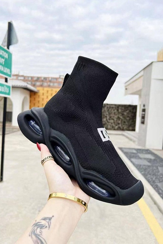 Женские чёрные кроссовки Dolce&Gabbana Wave mid-top