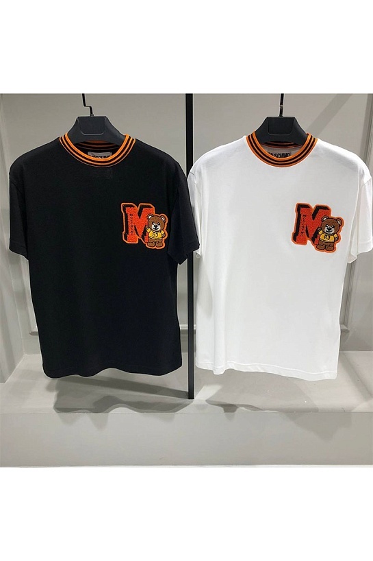 Белая мужская футболка Moschino flocked bear logo