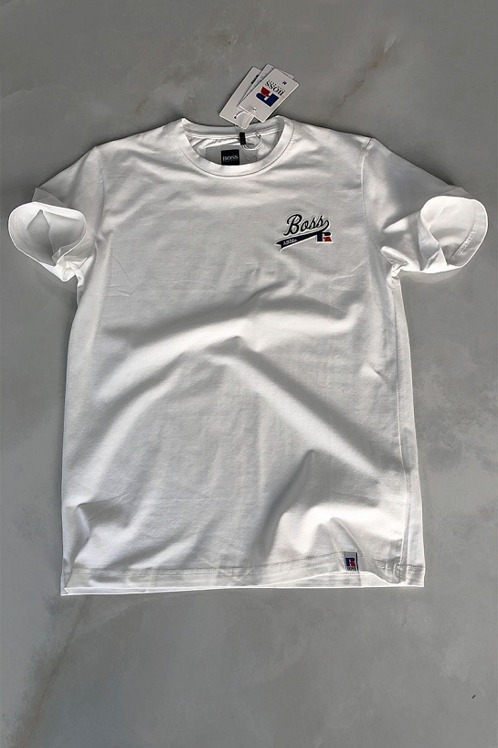 Мужская белая футболка Hugo Boss x Russell Athletic