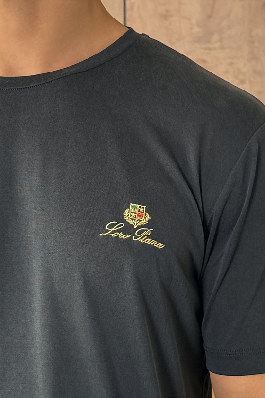 Мужская чёрная футболка Loro Piana logo-embroidered