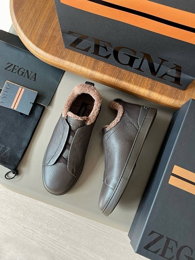 Кроссовки с мехом Ermenegildo Zegna Triple Stitch - Grey   