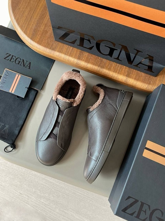 Кроссовки с мехом Ermenegildo Zegna Triple Stitch - Grey