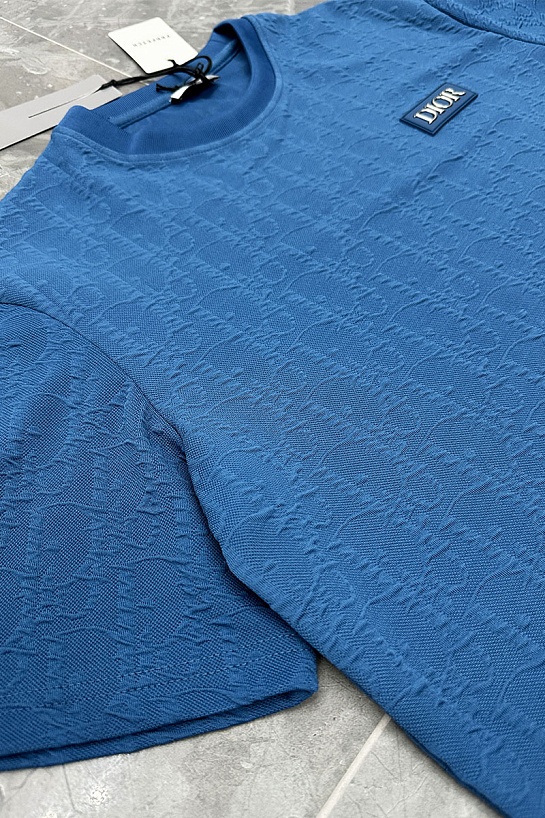 Футболка синего цвета Dior logo all-over embossed