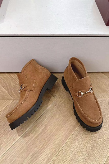 Женские замшевые лоферы Gucci premium - Chestnut   