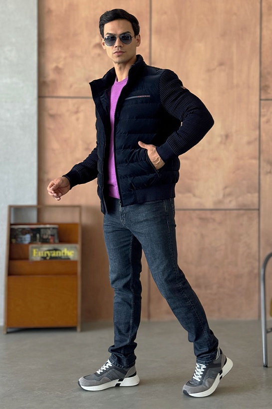 Куртка с вязаными рукавами Prada Linea Rossa - Navy